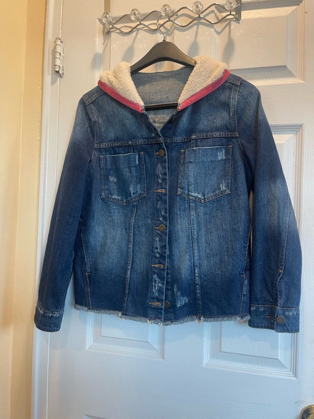 Denim Jean Jacket with Sherpa-Lined Hood - Blue